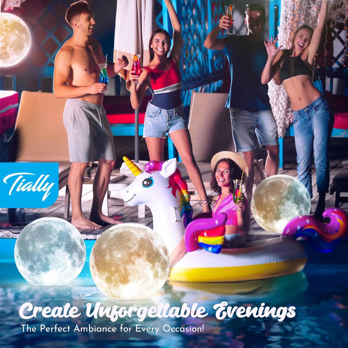 TIALLY Floating Pool Lights Solar Powered - Crescent Moons