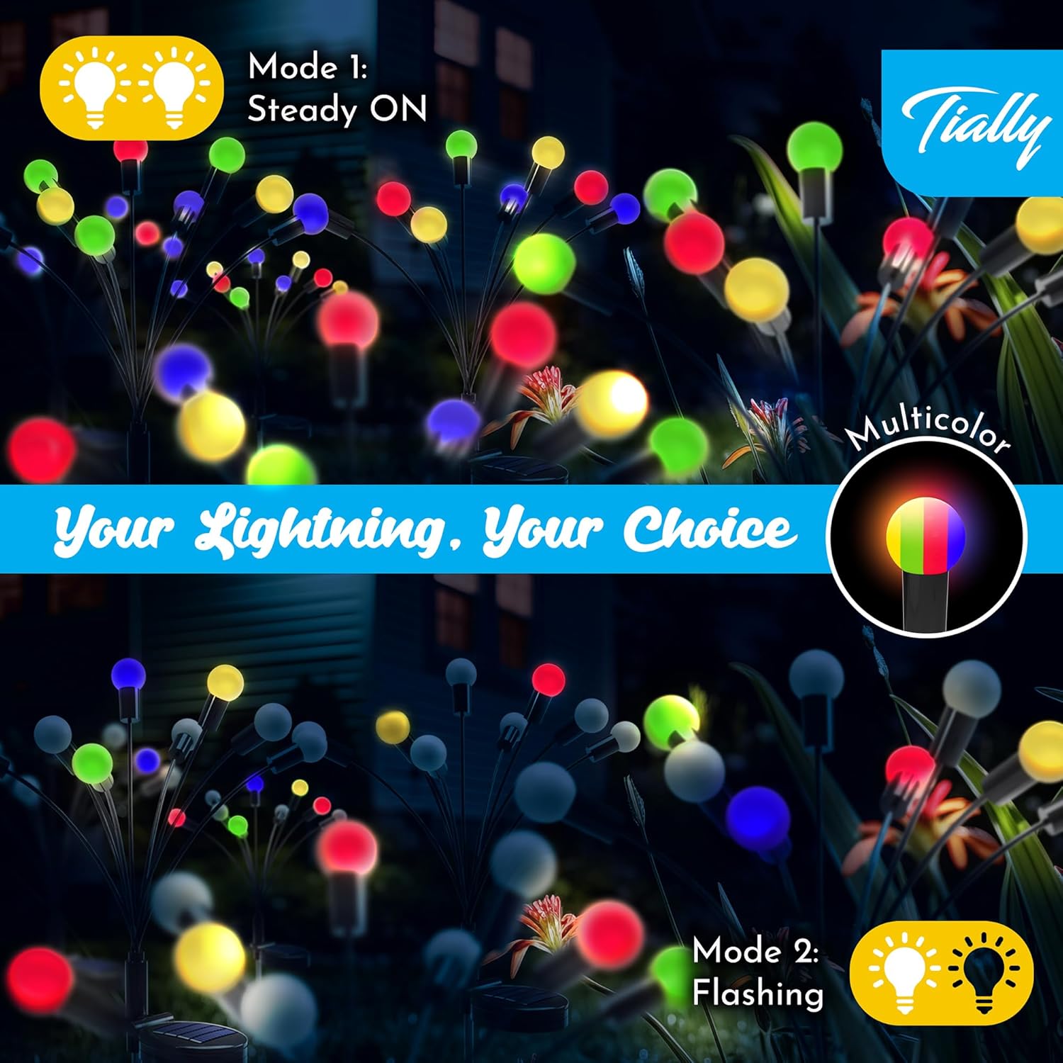 Firefly Lights Solar Outdoor | Fire Fly Solar Garden Lights | Solar Fairy Lights Outdoor Waterproof | Solar Powered Swaying Light for Yard and Patio Decoration - 4 Pack Multicolored