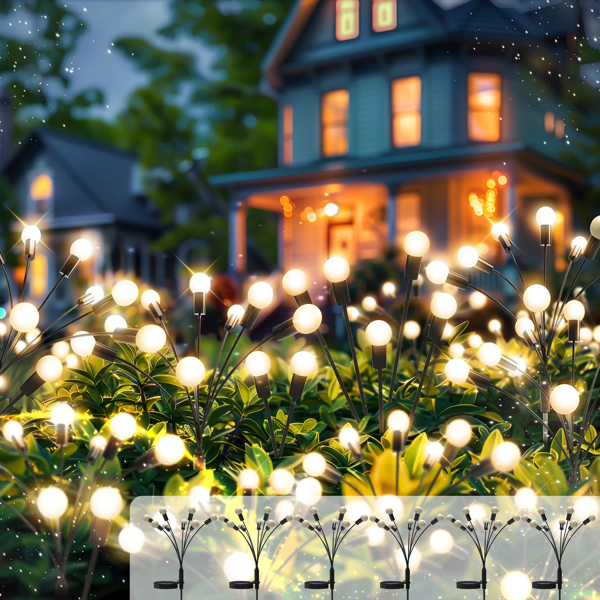 Firefly Lights Solar Outdoor | Fire Fly Solar Garden Lights | Solar Fairy Lights Outdoor Waterproof | Solar Powered Swaying Light for Yard and Patio Decoration - 4 Pack Multicolored