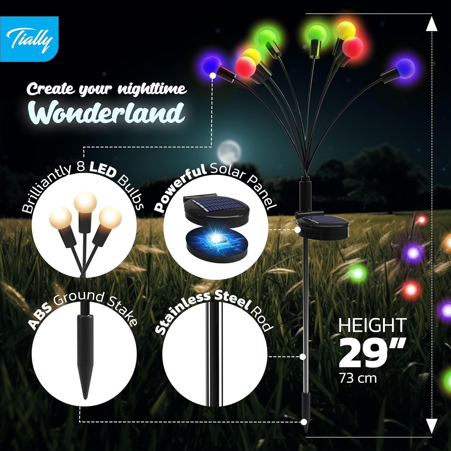 Firefly Lights Solar Outdoor | Fire Fly Solar Garden Lights | Solar Fairy Lights Outdoor Waterproof | Solar Powered Swaying Light for Yard and Patio Decoration - 4 Pack Multicolored