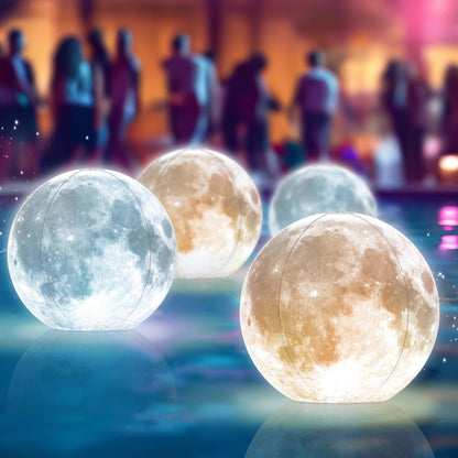 TIALLY Full Moon Floating Pool Lights Solar Powered - 14" Inflatable Pool Balls for Swimming Pool, Solar Pool Lights That Float, Outdoor Pool Party Decorations - Pool Gifts for Pool Owners (2 Pack)
