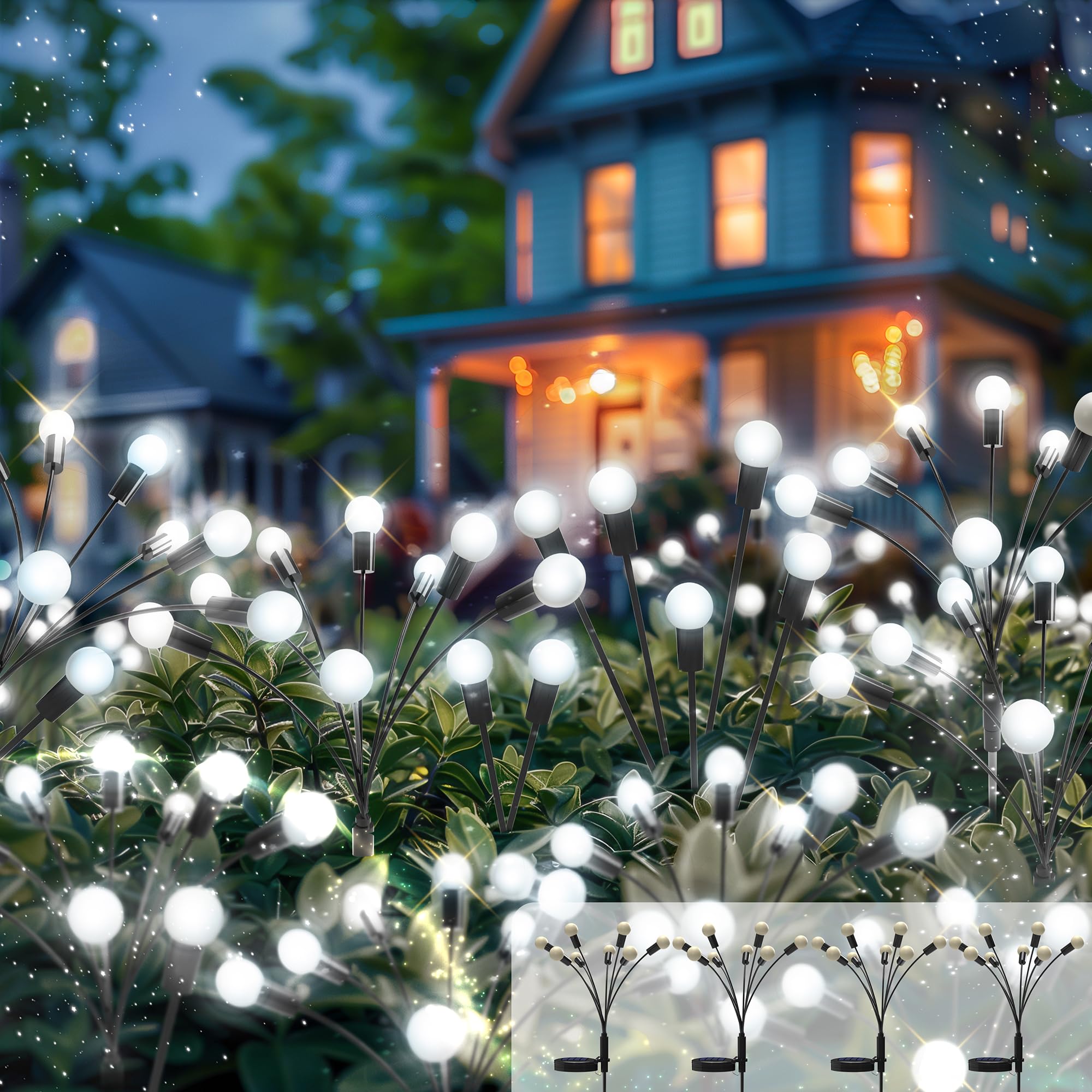Firefly Lights Solar Outdoor | Fire Fly Solar Garden Lights | Solar Fairy Lights Outdoor Waterproof | Solar Powered Swaying Light for Yard and Patio Decoration - 4 Pack Multicolored