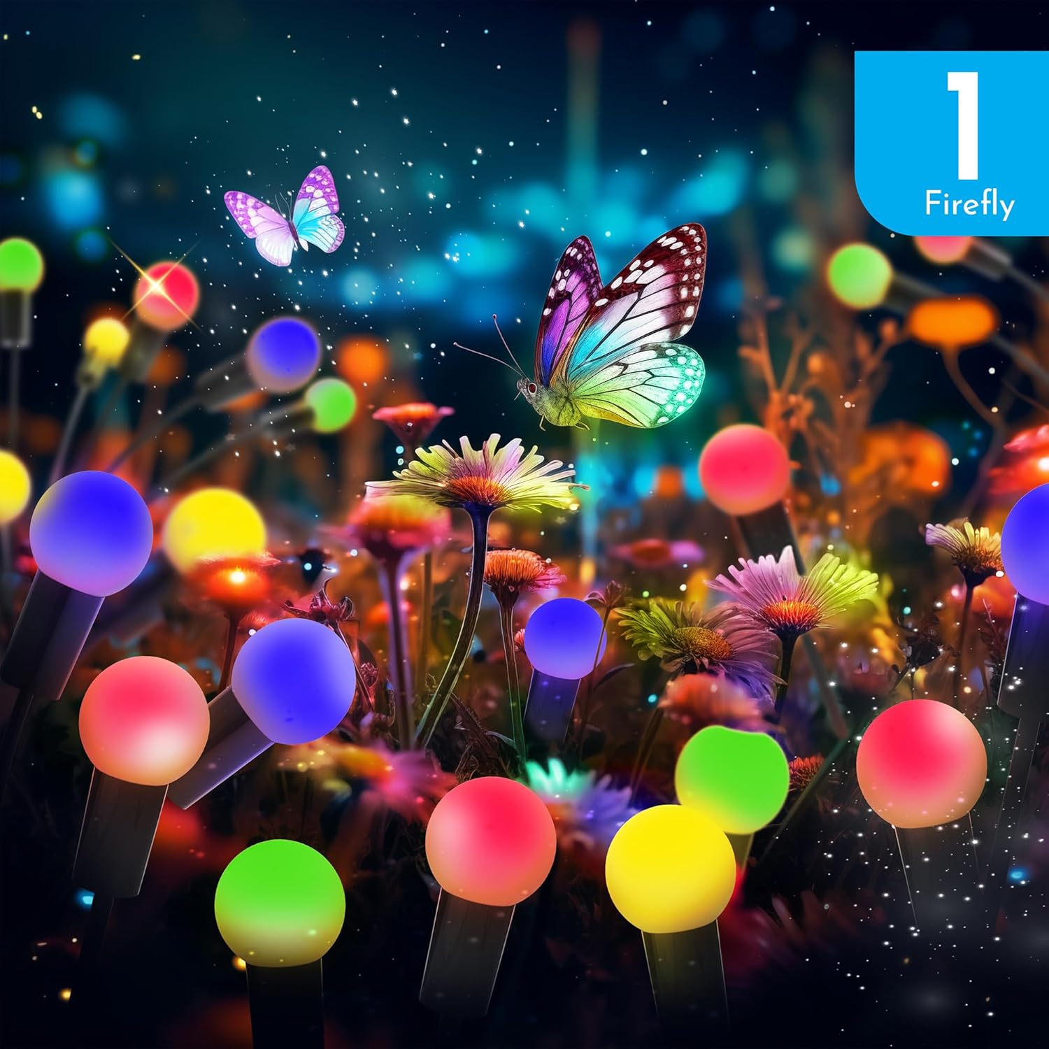 Firefly Lights Solar Outdoor | Fire Fly Solar Garden Lights | Solar Fairy Lights Outdoor Waterproof | Solar Powered Swaying Light for Yard and Patio Decoration - 4 Pack Multicolored