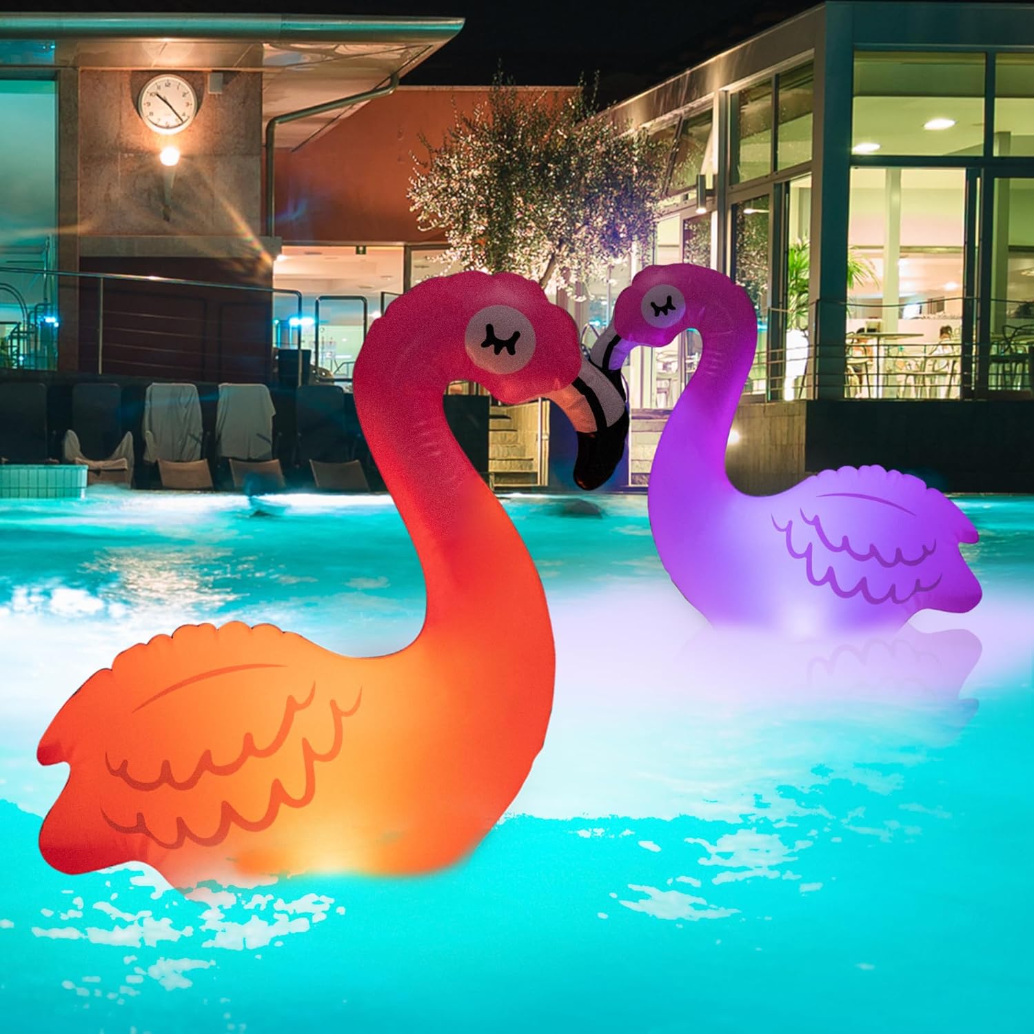 TIALLY Floating Pool Lights Solar Powered - Inflatable Solar Pool Lights, IP68 Waterproof Decor Float, Flamingo and Swans Decorations for Outdoor Use, for Women, Men, Adults