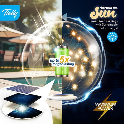 TIALLY Fairy Floating Pool Lights Solar Powered - 14" Inflatable Waterproof Led Glow Balls, Luces para Piscina, Floating Light Up Ball, Swimming Pool Party Decorations, Cool Outdoor Decor (2 Pack)