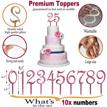 Happy Birthday Cake Toppers - Numbers & Decorations - Gold, Silver, Rose Gold