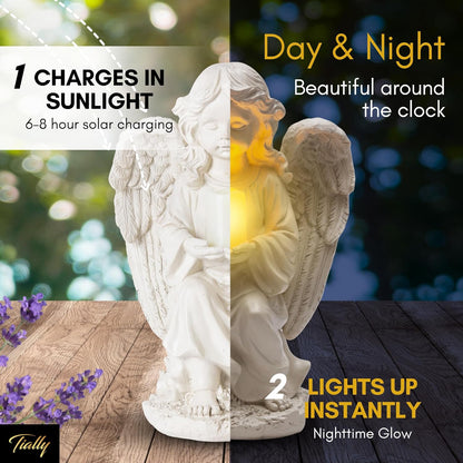 Tially solar garden angel statue - with glowing candle