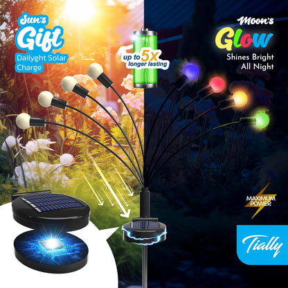 Firefly Lights Solar Outdoor | Fire Fly Solar Garden Lights | Solar Fairy Lights Outdoor Waterproof | Solar Powered Swaying Light for Yard and Patio Decoration - 4 Pack Multicolored