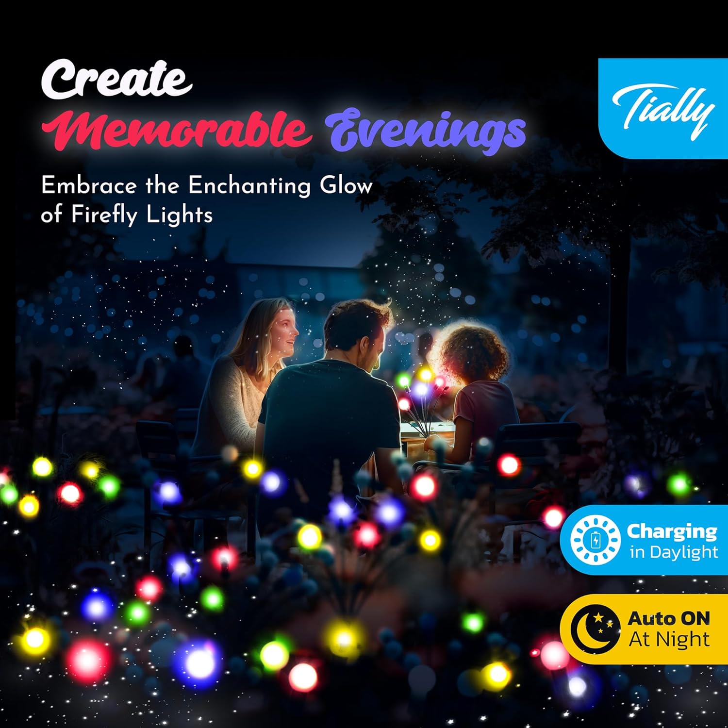 Firefly Lights Solar Outdoor | Fire Fly Solar Garden Lights | Solar Fairy Lights Outdoor Waterproof | Solar Powered Swaying Light for Yard and Patio Decoration - 4 Pack Multicolored