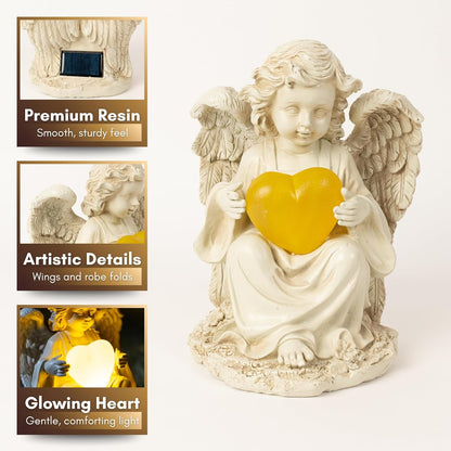 TIALLY Solar Garden Angel Statue – Praying Guardian Angel Statue Light for Outdoor Yard Decor, Resin Garden Sculpture with Soft Glow, Weatherproof Statues for Angels Memorial or Cemetery Use