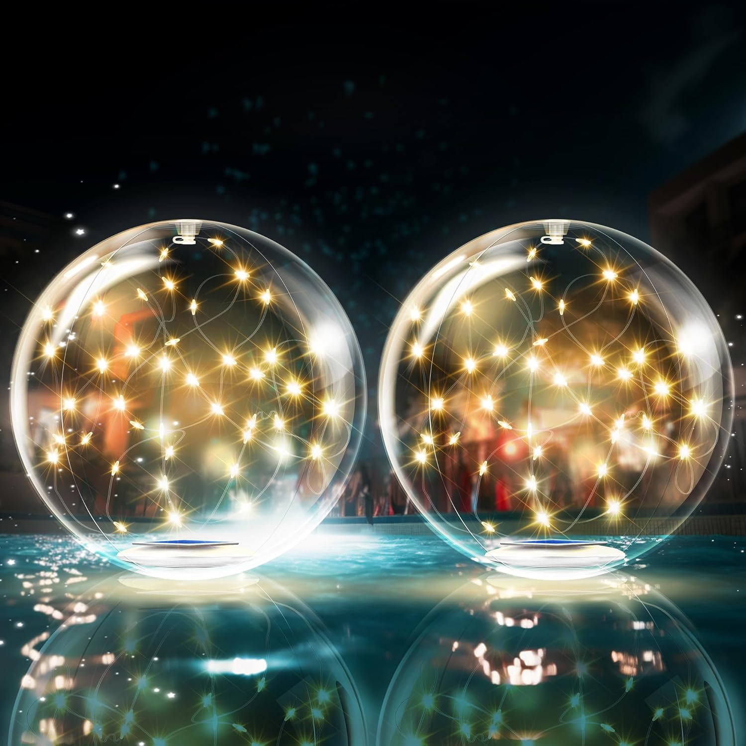 TIALLY Fairy Floating Pool Lights Solar Powered - 14" Inflatable Waterproof Led Glow Balls, Luces para Piscina, Floating Light Up Ball, Swimming Pool Party Decorations, Cool Outdoor Decor (2 Pack)