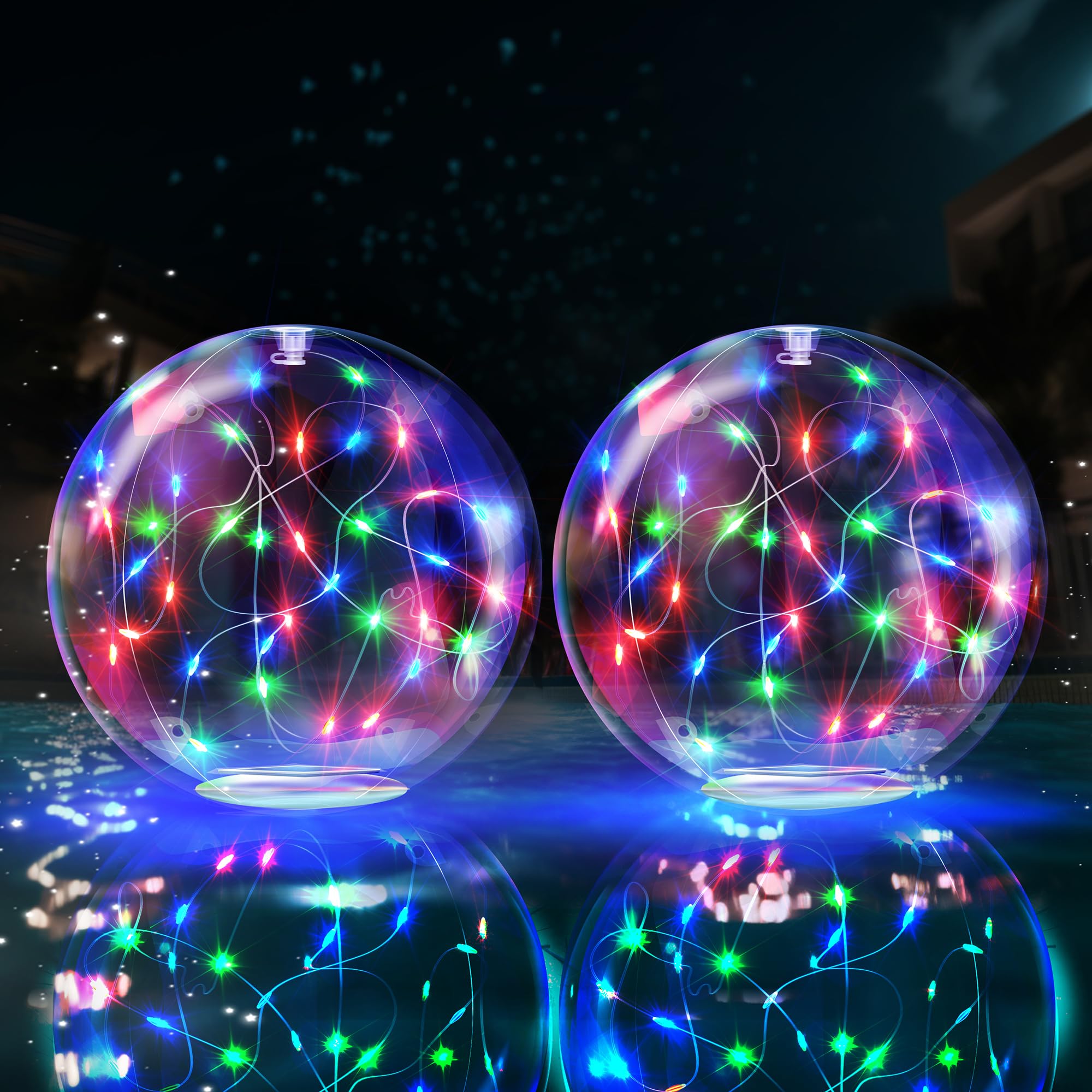 TIALLY Fairy Floating Pool Lights Solar Powered - 14" Inflatable Waterproof Led Glow Balls, Luces para Piscina, Floating Light Up Ball, Swimming Pool Party Decorations, Cool Outdoor Decor (2 Pack)
