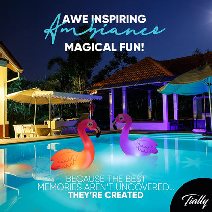 TIALLY Floating Pool Lights Solar Powered - Inflatable Solar Pool Lights, IP68 Waterproof Decor Float, Flamingo and Swans Decorations for Outdoor Use, for Women, Men, Adults