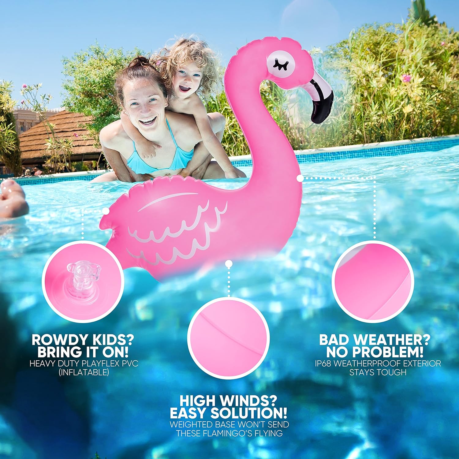 TIALLY Floating Pool Lights Solar Powered - Inflatable Solar Pool Lights, IP68 Waterproof Decor Float, Flamingo and Swans Decorations for Outdoor Use, for Women, Men, Adults