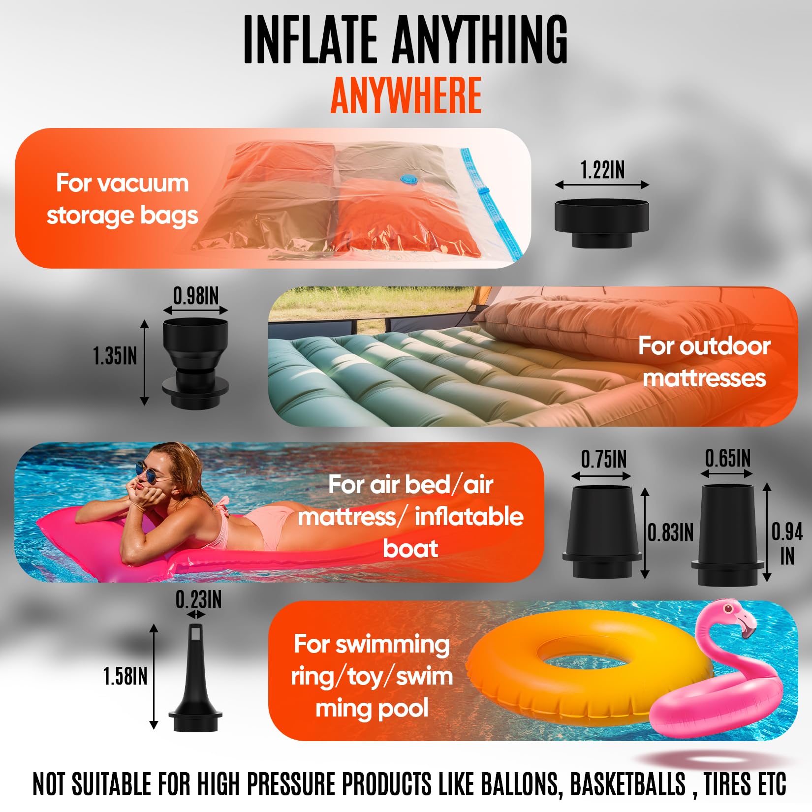 Portable Air Pump for Inflatables - 2400mAH Rechargeable Battery Powered Air Mattress Pump - Mini Air Pump for Air Mattress Bed, Pool Floats Inflator, Boat, Inflatable Cushions, Toys