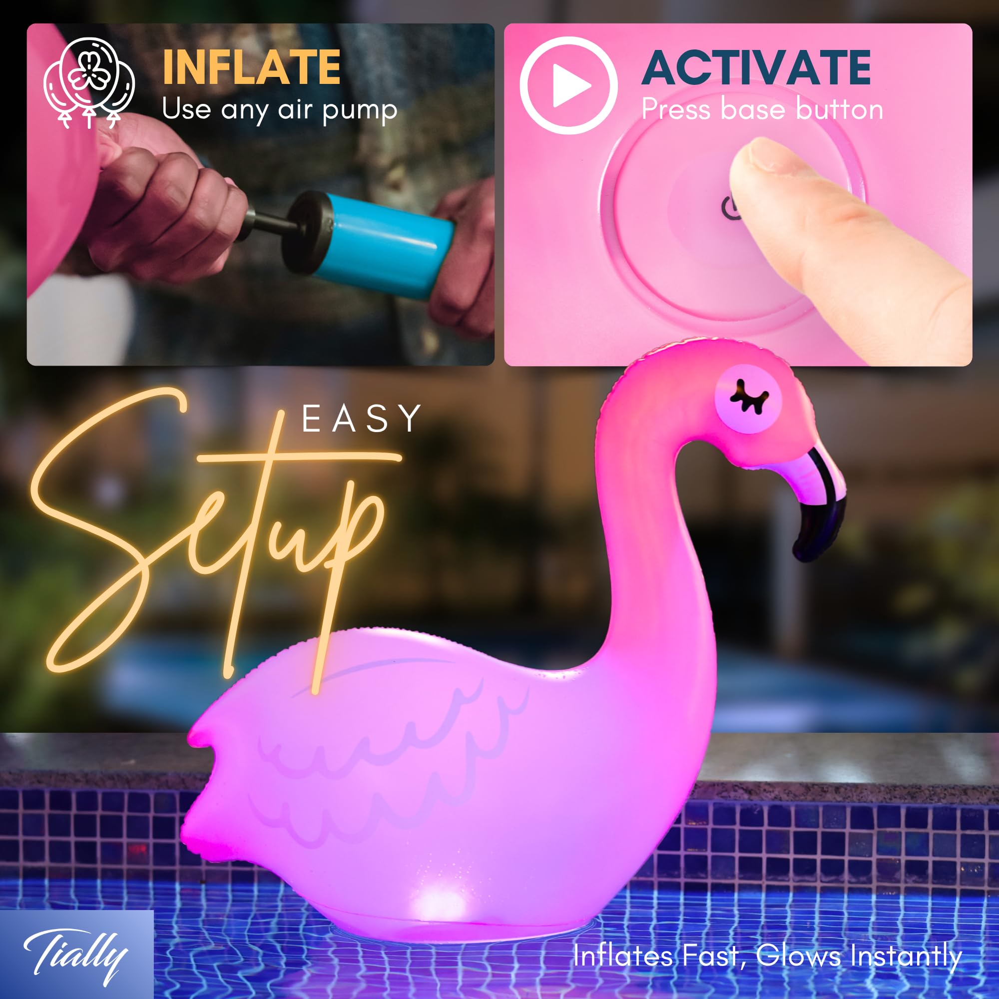 TIALLY Solar Floating Pool Lights – Inflatable Flamingo LED Decor for Pools & Outdoors