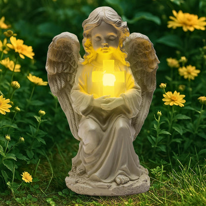 Tially solar garden angel statue - with glowing cross