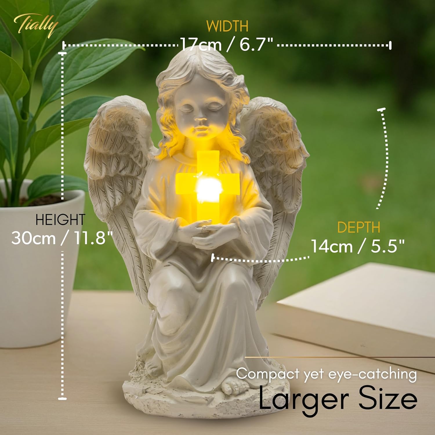 Tially solar garden angel statue - with glowing cross
