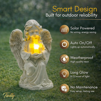 Tially solar garden angel statue - with glowing cross