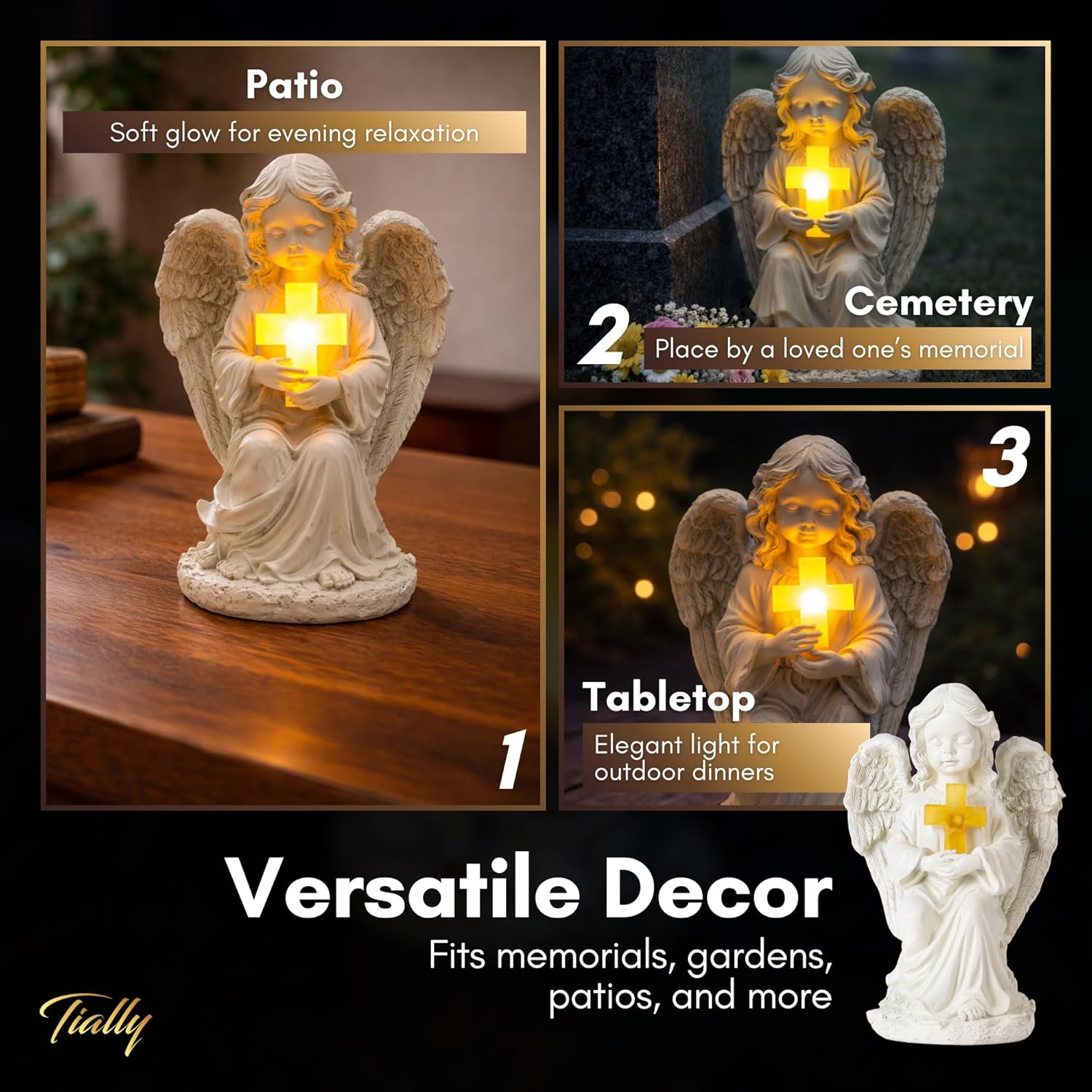 Tially solar garden angel statue - with glowing cross