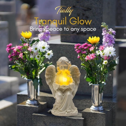 Tially solar garden angel statue - with glowing cross