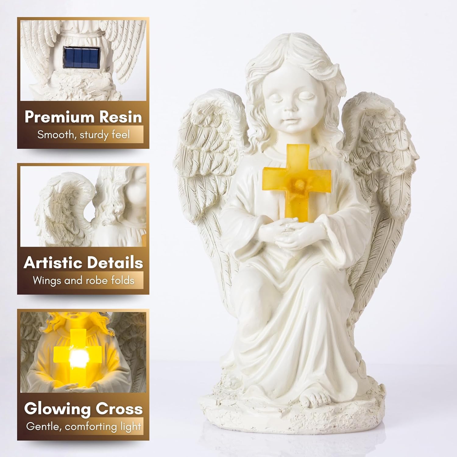 Tially solar garden angel statue - with glowing cross