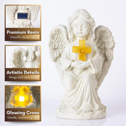 Tially solar garden angel statue - with glowing cross