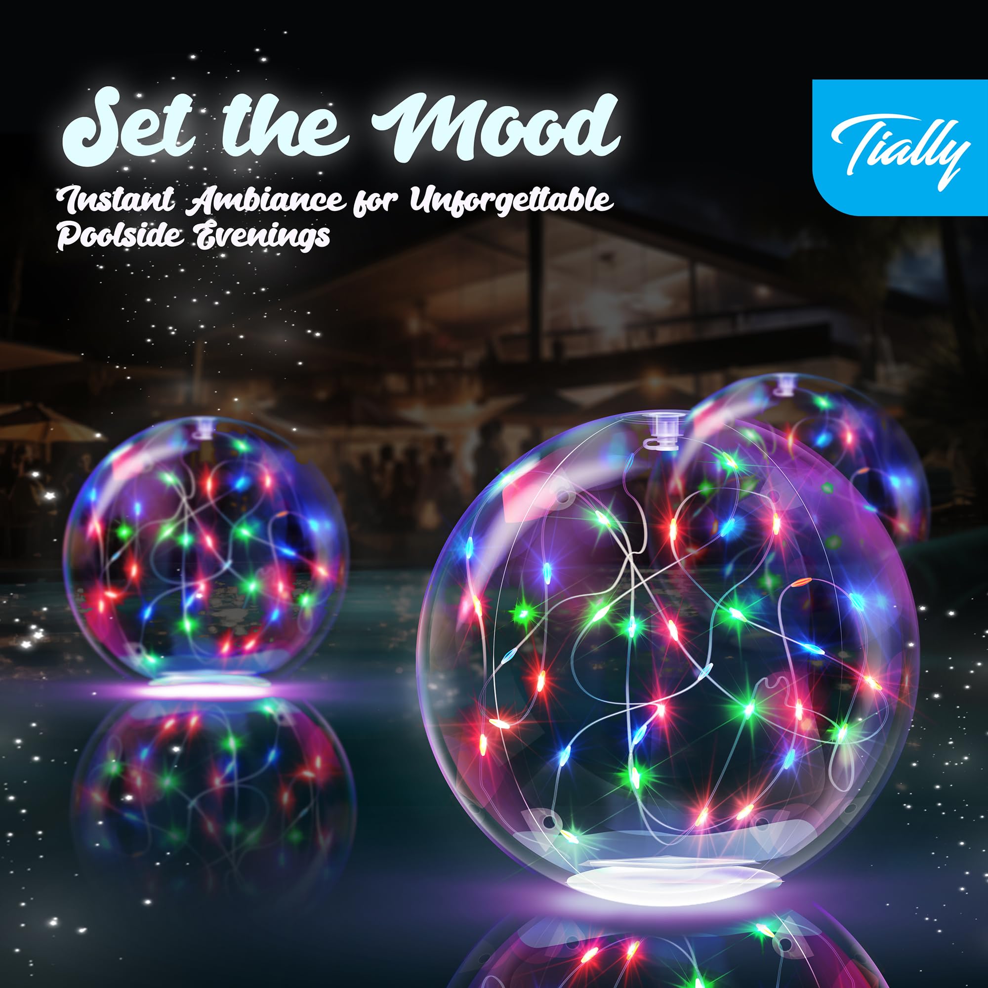 TIALLY Fairy Solar Floating Pool Lights – 14" LED Orbs for Magical Pool Nights (2-Pack Multicolored)